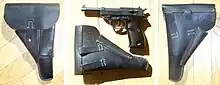 Mauser-made Walther P38 coded "byf 43" with mixed material leather & Presstoff holster made by Lederwarenfabrik Moll, coded cxb 4 (for 1944)