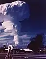 Dominic-Arkansas, 1.1 megatonnes of TNT (4.6&nbsp;PJ). Note the aircraft burning in the foreground.
