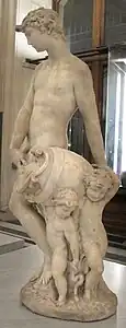 Side view, with two putti and goose