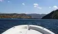 View south towards Pyramid Dam from boat.