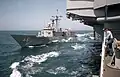 USS&nbsp;Ranger refueling USS&nbsp;Rentz, 29 April 1986.