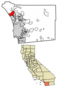 Location of Oceanside within San Diego County, California