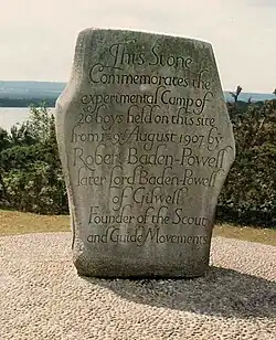 Image 3Commemorative stone marking the site of the first Scout encampment at Brownsea Island, England, held Aug 1-9, 1907 by Robert Baden-Powell