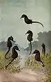 Six seahorses in the sea