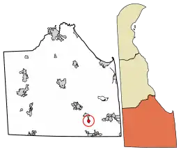 Location of Frankford in Sussex County, Delaware.