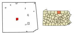 Location of Wellsboro in Tioga County, Pennsylvania.