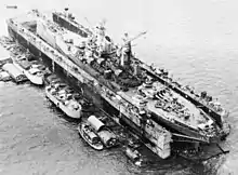 USS&nbsp;Iowa&nbsp;(BB-61) floating in dry dock