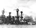 Hyperboloid towers of USS&nbsp;West Virginia, Pearl Harbor, 1941.