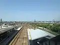 A view of the platforms and tracks. The siding can be seen at the extreme right beyond the island platform.