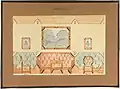 Design for a sitting room with sofa, two chairs, and table, 1919