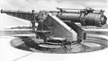 Illustration of a 15-inch (381&nbsp;mm) dynamite gun, similar to Battery Dynamite