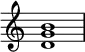 {\override Score.TimeSignature#'stencil = ##f
\relative c' {
\clef treble
\time 4/4
\key c \major
<d g b>1
} }