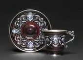 French cup and saucer, decorated with Renaissance ornaments; 1880–1900; enamel and silver; overall: 6.5 x 8.5 x 6.5&nbsp;cm; Cleveland Museum of Art